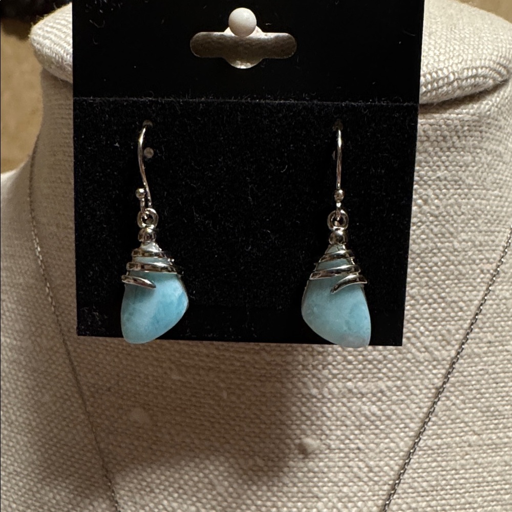 Sterling Silver Large Irregular Shape Larimar Pen… - image 3